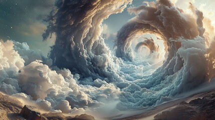 The clouds are swirling and churning, creating a vortex that seems to lead to another world