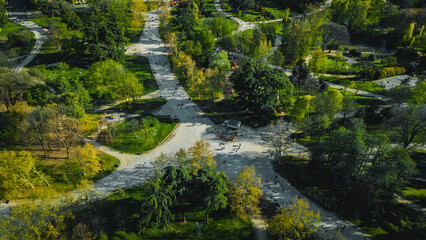 Beautiful view of the city park. Aerial view photo of famous Sempione park in the heart of Milano, Lombardia, Italia