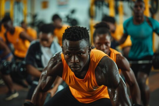 A diverse group of African American people teaming up for outdoor equinox yoga training and wellness fitness exercises to promote body positivity and self-care