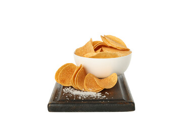 PNG,Potato chips in a bowl, isolated on white background
