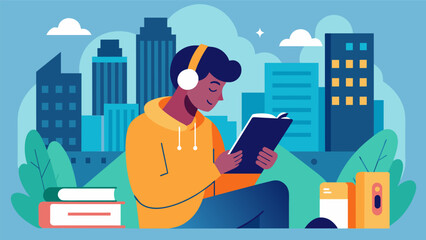 Fototapeta premium Instead of scrolling through social media on their commute a city dweller reads a book or listens to a podcast utilizing their time to learn and grow..