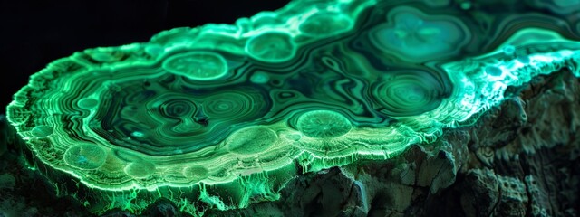 Glowing Green Malachite Slice Close-Up Detail