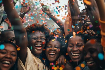 Group of joyful African American students celebrating graduation