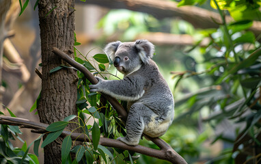 A koala bear sitting on a branch in a tree Koala Bear Enjoying a Tranquil Moment in the Wil