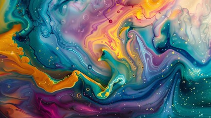 Colorful, wavy pattern with swirls of oil and water
