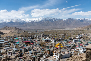 The town of Leh as seen from the Leh Palace in the Ladakh region of northern India