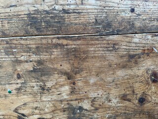 Close-up shot of an old wood surface with intricate details, scratches, knots and colors