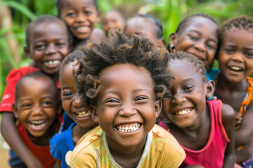 Fototapeta premium Group of diverse African American schoolboys smiling happily