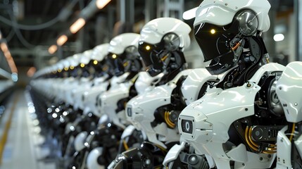 Fototapeta premium Robotic Assembly Line in a High Tech Manufacturing Facility