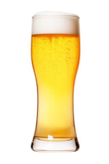 Beer. Cold Craft light and dark Beer in a glass with water drops. Craft Beer close up isolated on white background