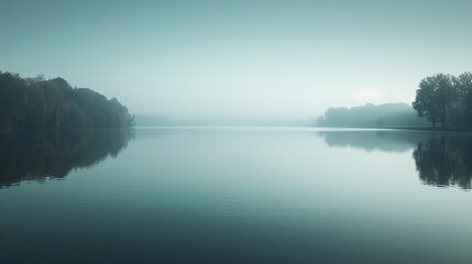An image of a peaceful lake, represented by a single, unbroken line