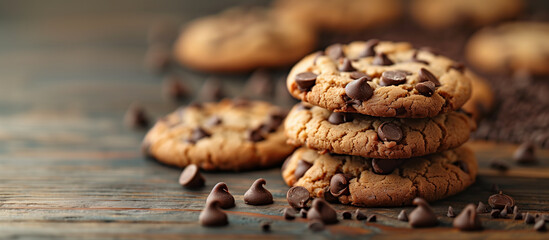 Fototapeta premium Chocolate chip cookies on wooden background.