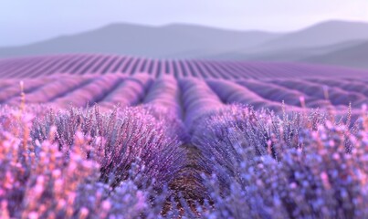 Obraz premium Serene Lavender Field at Twilight, Nature's Aromatic Beauty