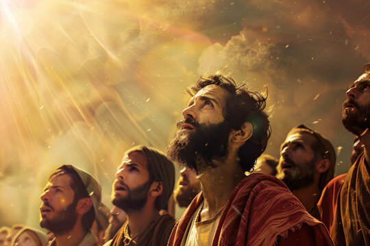 Witnessing the Ascension of Jesus., the Ascension of Christ, the ascension of Jesus into heaven, a holiday celebrated by Christians.