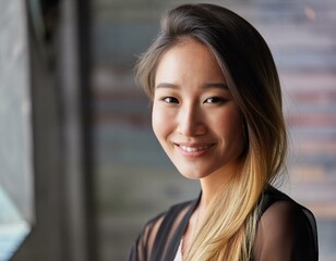 Obraz premium Blonde Beauty: A Close-up Shot of a Smiling Woman with Long Hair