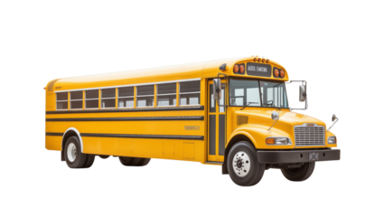 Classic yellow school bus isolated on transparent background. Generative AI