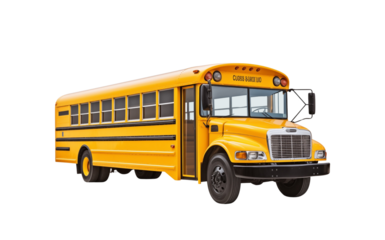 Classic yellow school bus isolated on transparent background. Generative AI