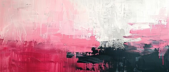 An abstract painting using a combination of pink, white, and black, creating a minimalist and modern aesthetic