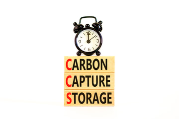 CCS Carbon capture storage symbol. Concept words CCS Carbon capture storage on beautiful wooden blocks. Beautiful white background. Business ecological Carbon capture storage concept. Copy space.