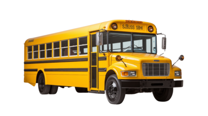 Classic yellow school bus isolated on transparent background. Generative AI