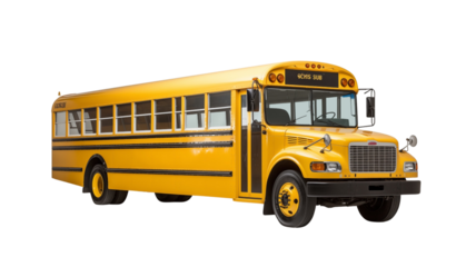 Classic yellow school bus isolated on transparent background. Generative AI