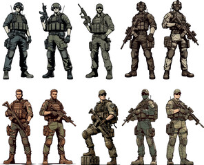Military man vector mega set, marines, NAVY, army soldier	
