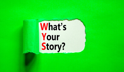 Storytelling and what is your story symbol. Concept words What is your story on beautiful white paper. Beautiful green paper background. Business storytelling what is your story concept. Copy space.