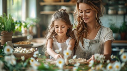 Mother and Daughter Enjoying Gardening Together. Mother's Day