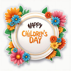 Happy Children's Day, Sticker Illustration Without Background, Flower Label Decoration, Hyper, Beautiful and Sticker Frame, Hyper Detail. 4k, ai, generative, 어린이날, 생성형, 子供の日