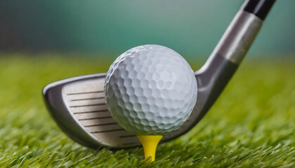 Close Up of a Golf Ball and Golf Club. Generative AI