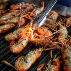 Seafood platter with oysters, prawns and crab in a restaurant