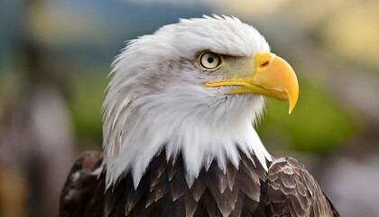 Obraz premium Close-Up of a Bald Eagle With Blurry Background. Generative AI