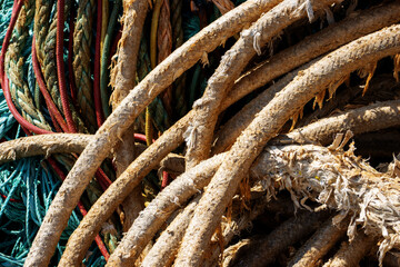 detail of trawl ropes with drawn ropes and footrope