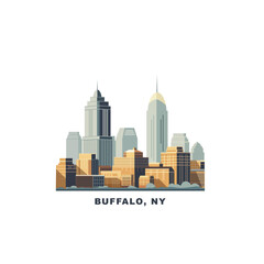 Buffalo city, New York State, USA. Vector illustration of cityscape, downtown. Flat and simple graphic of american metropolissqaure