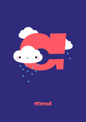 Cloud &ndash; Typographical Vector Illustration Kawaii-ABC, cute characters, cheerful detailed graphic for nursery decoration, poster, invitations, greeting cards, bright colors, weather, letter C