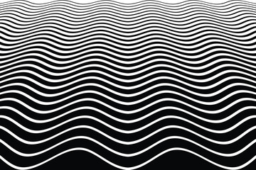 Wavy Lines Pattern in Diminishing Perspective. Abstract Black and White Textured Background.