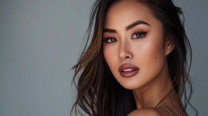 Naklejka premium Elegant Asian Woman with Glamorous Makeup and Freckles