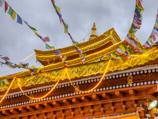 Colorful prayer flags at a Buddhist temple in Leh in northern India