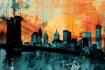 Abstract comic book cityscape silhouette