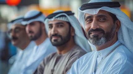 Arab men exuding confidence and leadership in traditional dishdashas and keffiyehs