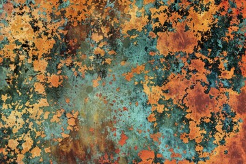 Vibrant Abstract Corrosion Texture: Orange, Teal, and Rusty Hues