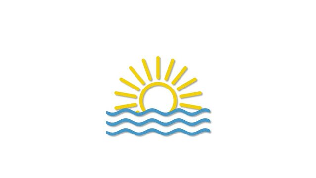 Rotating sun and waves icon with shadow on white background