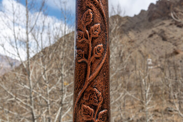 Artwork at the historic Hemis Buddhist Monastery in the Ladakh region of northern India