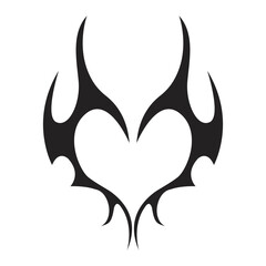 Neo tribal heart y2k aesthetic tattoo gothic cover, fire or wings abstract silhouette isolated on background. Divider, border, cyber body ornament, neotribal web goth decoration