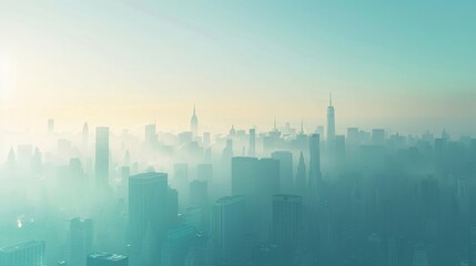 Urban skyline visible through a haze of air pollution emphasizing environmental challenges and air quality issues during the day