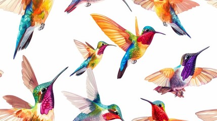 A beautiful watercolor painting of hummingbirds in flight