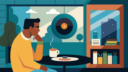The satisfying sound of a needle dropping onto a vinyl record followed by the smooth and mellow tunes of a jazz album as a customer sips on their Vector illustration