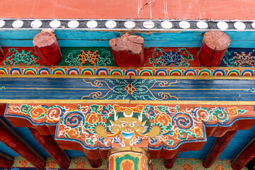 Artwork at the historic Hemis Buddhist Monastery in the Ladakh region of northern India