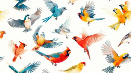 A watercolor painting of birds in flight
