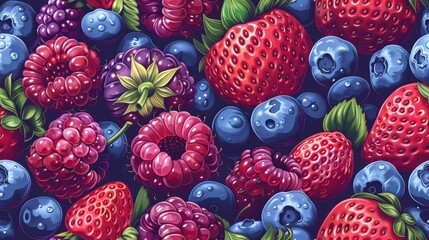 Fresh and juicy blueberries, raspberries and strawberries.